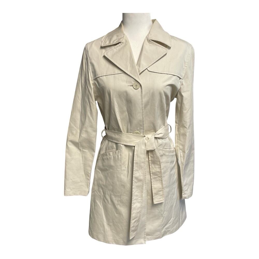 Old Navy Trench Coat Women Size Medium Khaki Vintage Y2K 2001 Preppy Rain Belted